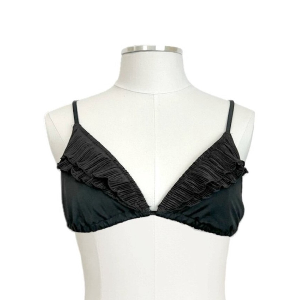 h&m | unlined triangle bikini ruffle swim top | black | sz small